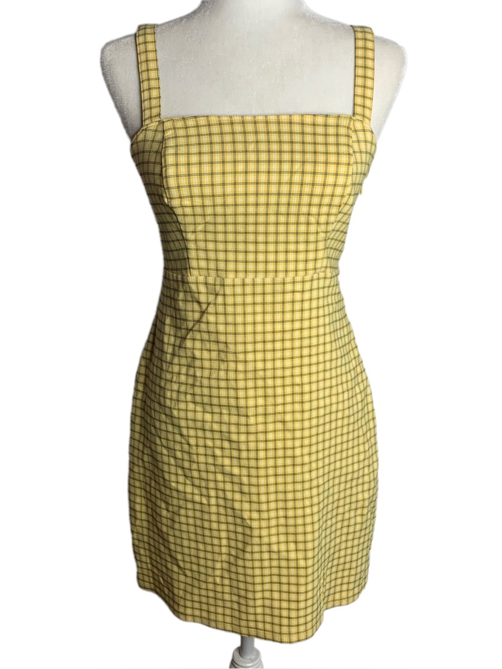 Hollister Yellow Plaid Mini Dress with Square Neckline